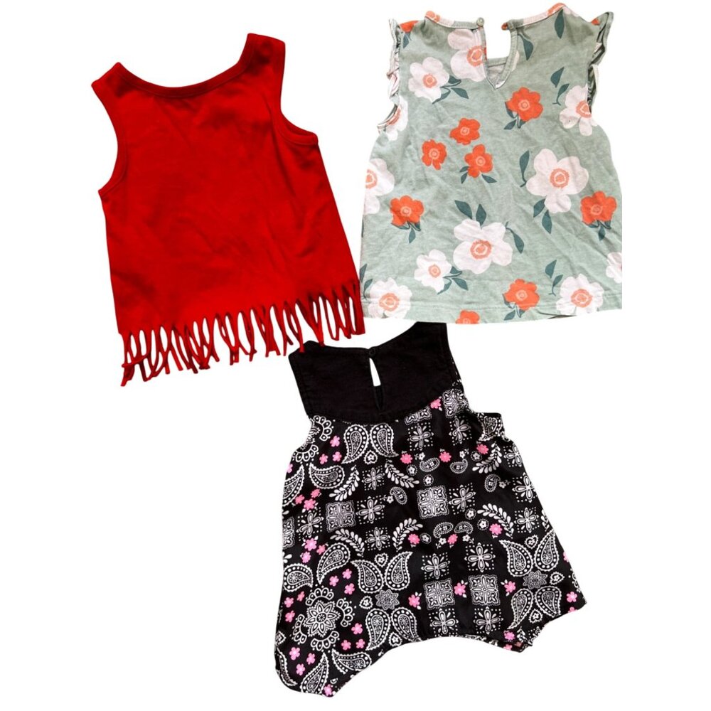 Bundle of 3 Tank Tops Sz 18 Months Baby Girls Red Black and Floral